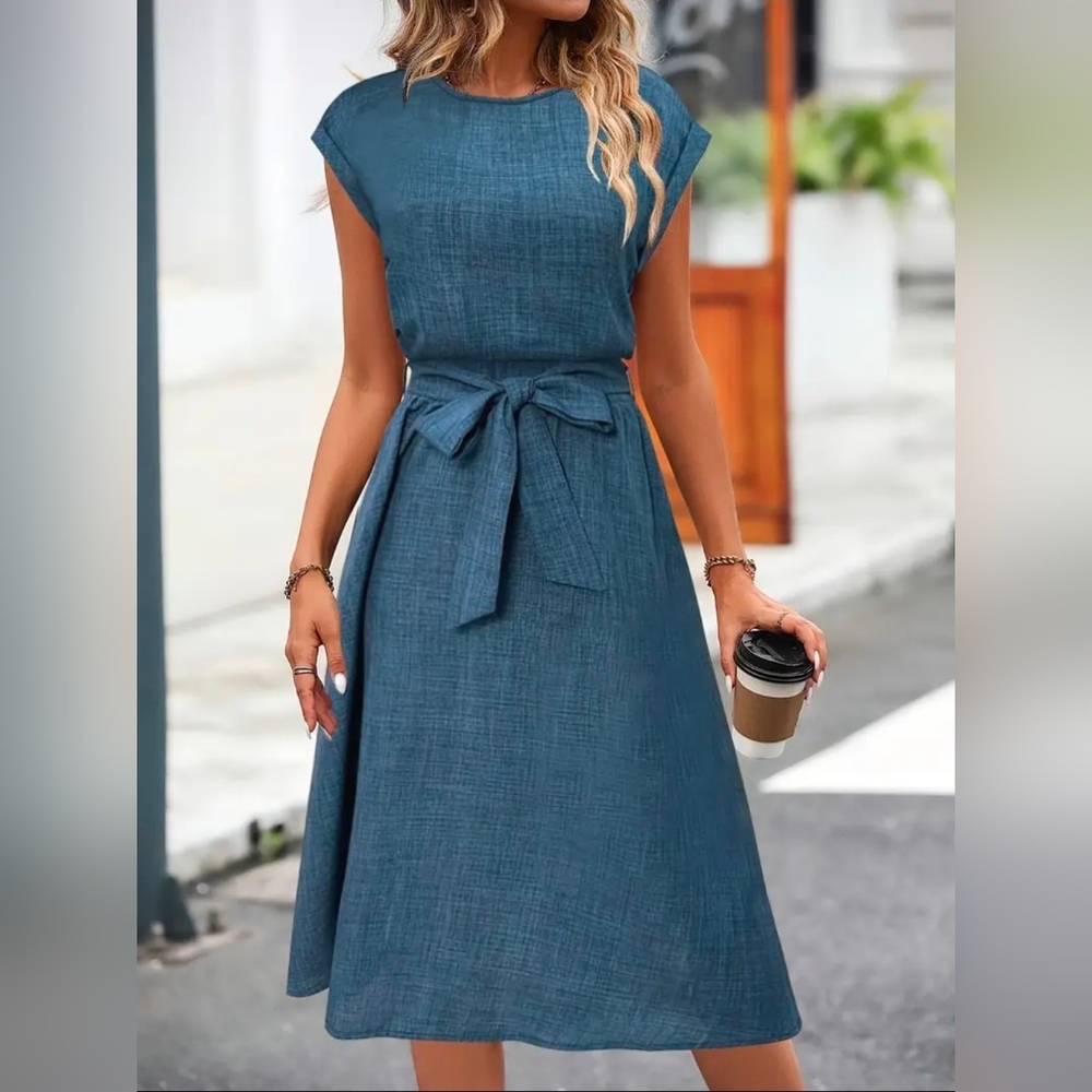Blue A-Line Midi Dress